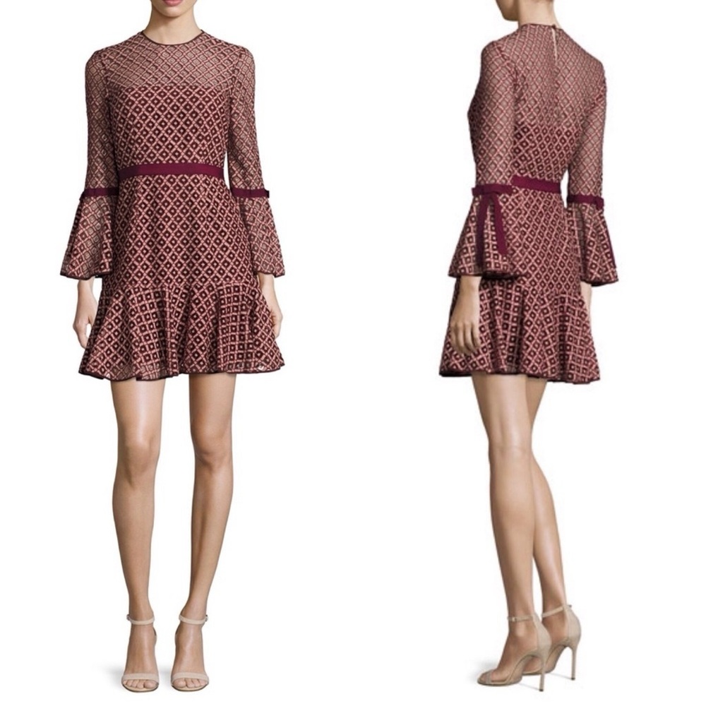 Cinq a Sept Cossette Bell Sleeve Dress in Mulberry Pink Women's Size 10